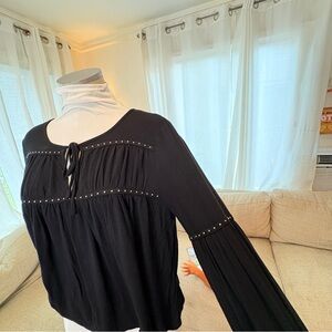 Forever 21 Black Blouse with gold Stud Accents tie front